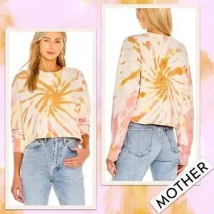 MOTHER Tops Mother The Loafer Tie Dye Crop Sweatshirt In Coral